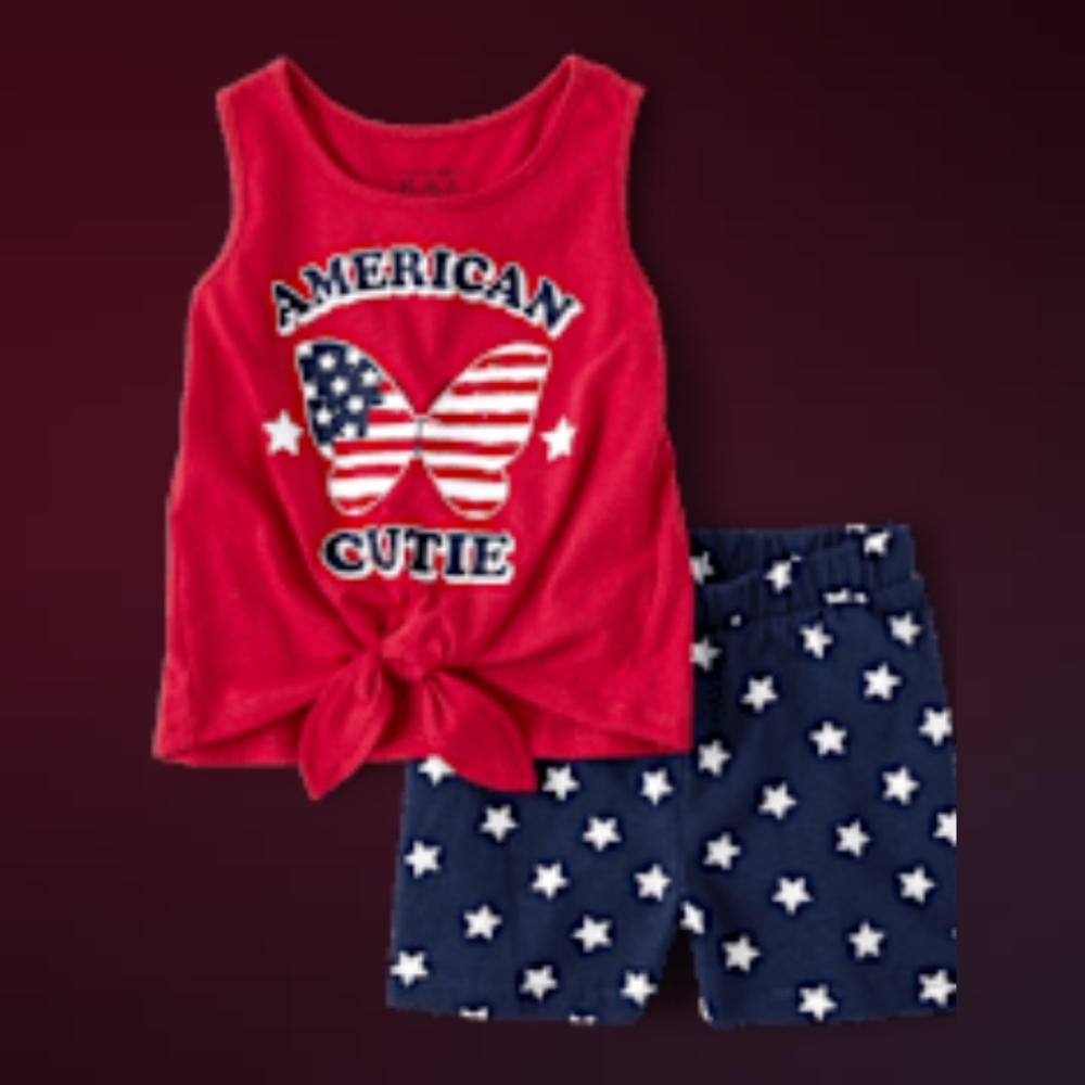Red American Cutie Tank and Star Shorts Set